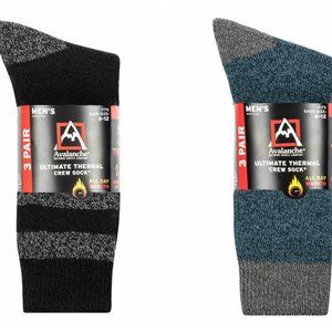 New! Avalanche Men Thermal Ultimate Crew Socks 6 Pairs Black/Blue Shoe Size 6-12